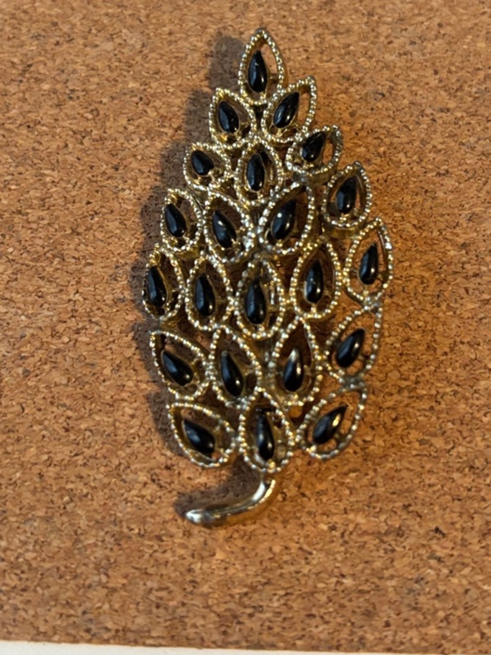 Gerry’s Gold-Tone Leaf Brooch with Black Stones